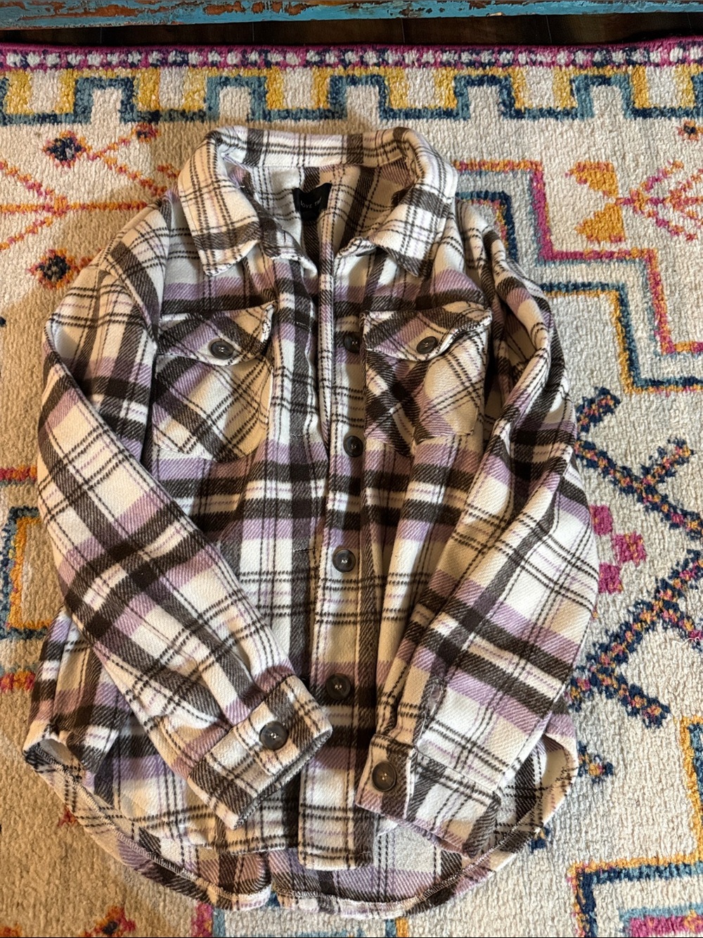 Love Tree Cream, Purple & Brown Plaid Button-Front Shirt